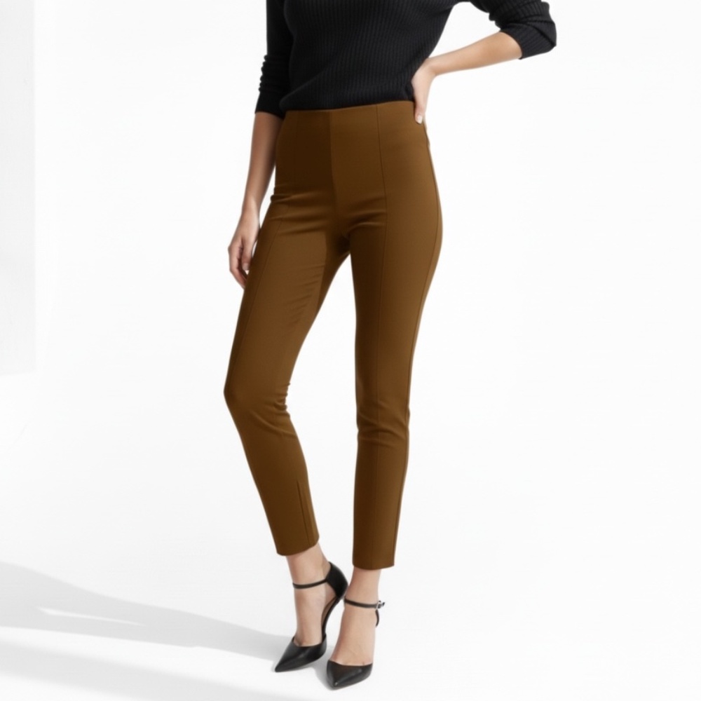 Quince Ultra-Stretch Ponte Pintuck Ankle Pants S Brown Roasted Pecan Minimalist - Picture 3 of 15